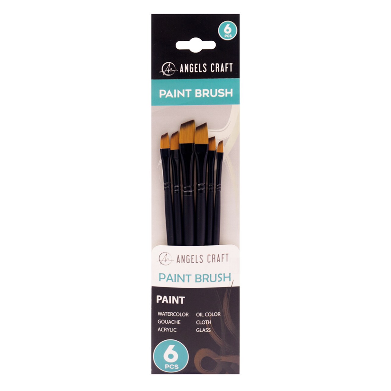 Angels Craft Paintbrush Set, Assorted Tip Sizes. Synthetic Bristles, Ideal for: Watercolor, Oil, Gouache, Cloth, Acrylic, Glass & more